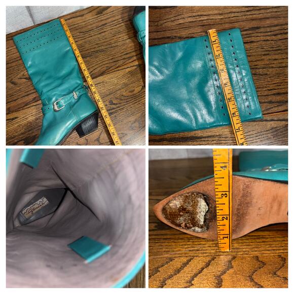 Vintage 70s Glacée Turquoise/Teal Leather Knee High Boots Boho Western Size 7N - Picture 5 of 15